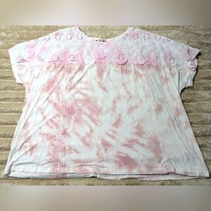 POL Size L Blouse Top Pink/White Tie Dye